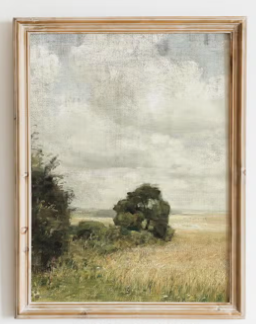Vintage Green Landscape Painting | Golden Field Print