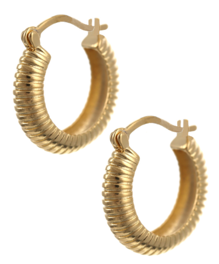18K Gold Filled Ribbed Mini Hoops Earring Set