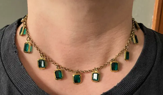 Emerald Jewel Brass Choker Necklace
