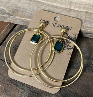 Emerald Jewel Gold Hoop Earrings