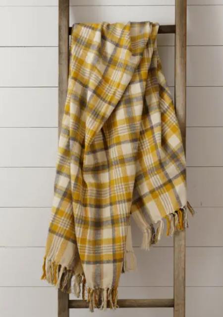 Brushed Cotton Flannel Throw - Mustard, Warm Gray