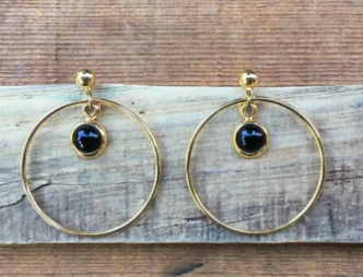Onyx & Gold Hoops Statement