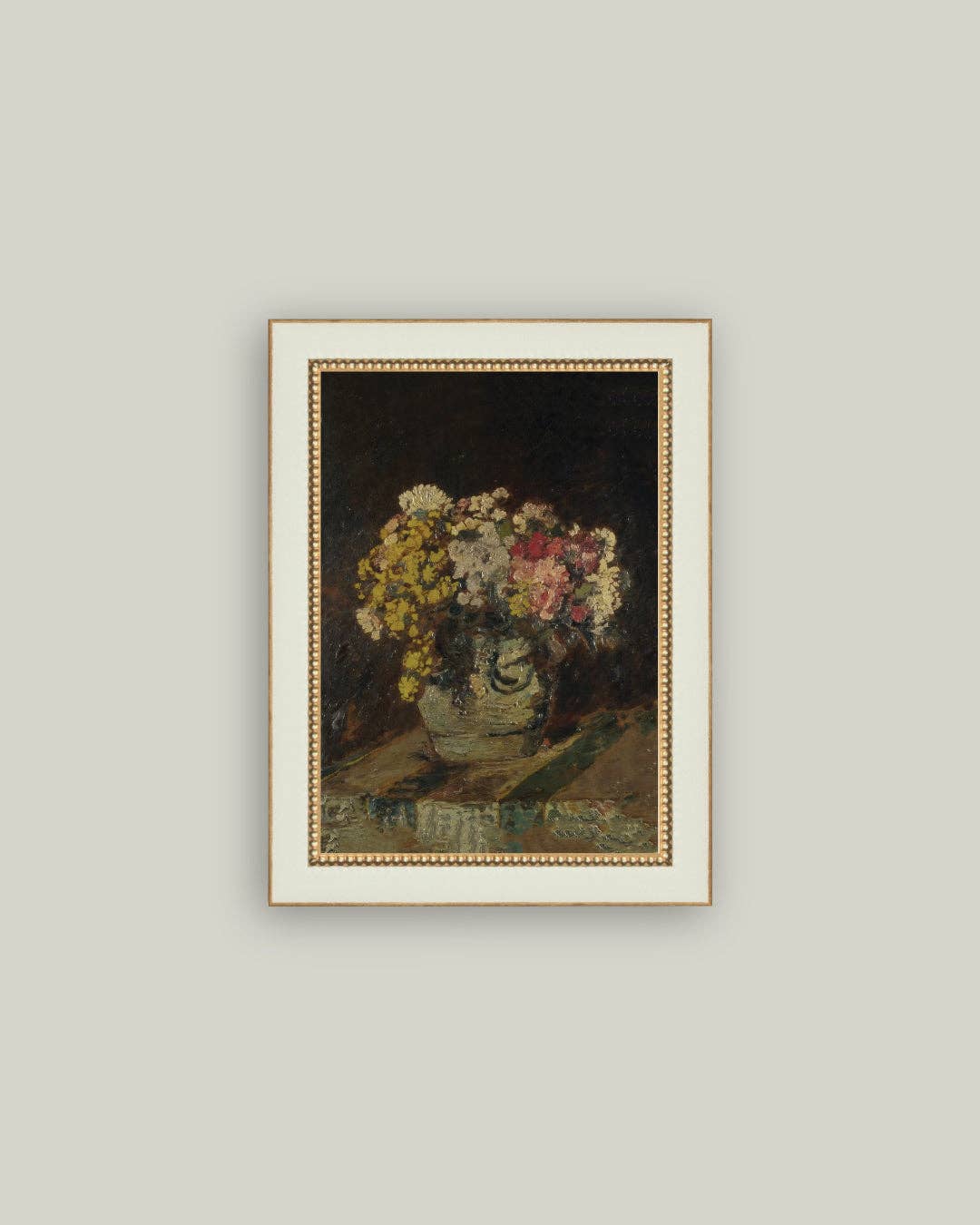 Vase of Pink & Yellow Flowers Framed Antique Art
