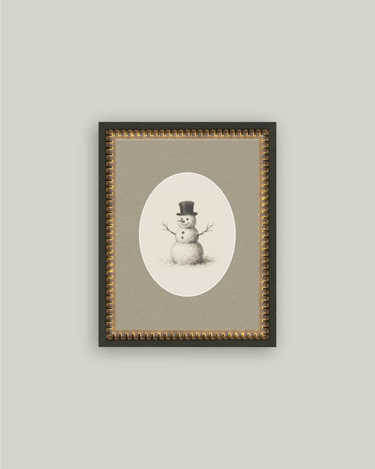 Oval Snowman Framed Antique Art