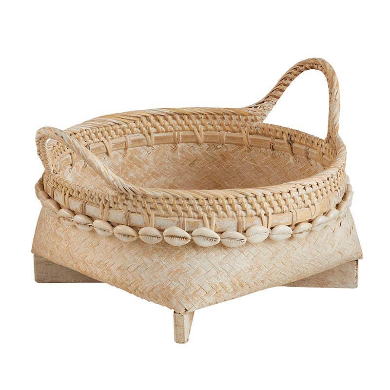 Rattan Cowrie Shell Baskets With Handles