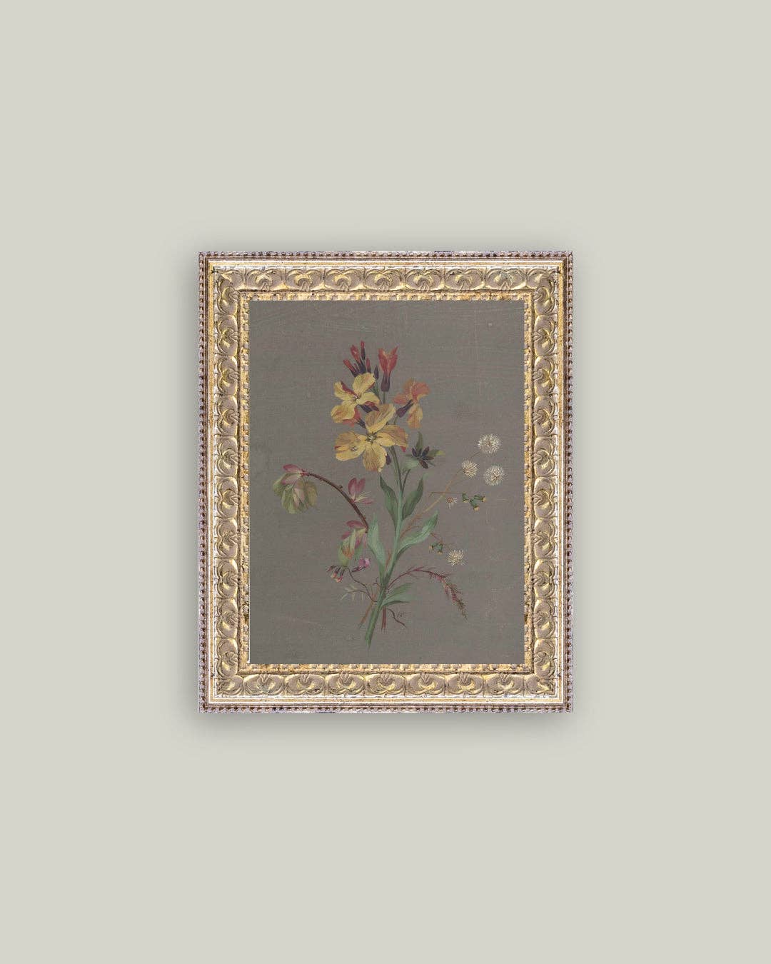 French Wildflowers Framed Antique Art
