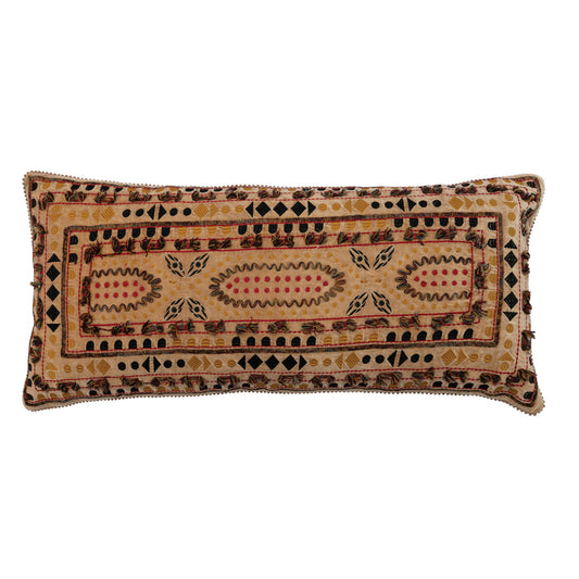 36" x 16" Cotton Velvet Embroidered Lumbar Pillow w/ Chambray Back