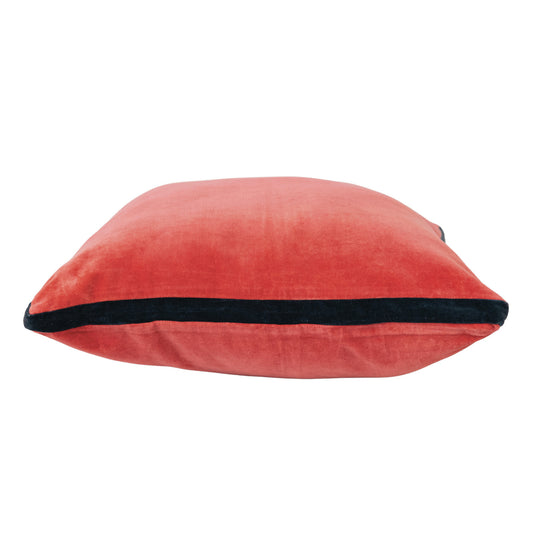 20" Square Cotton Velvet Pillow w/ Contrasting Gusset, Berry & Navy Color