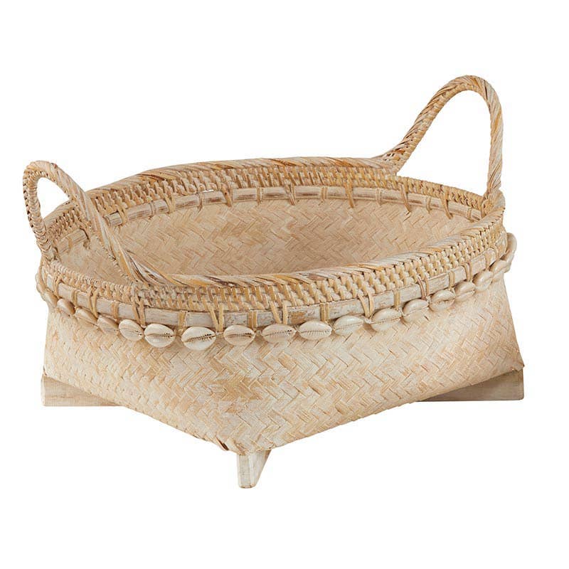Rattan Cowrie Shell Baskets With Handles