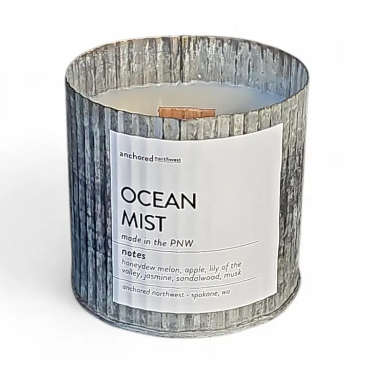 Ocean Mist Cabin Fever  Wood Wick Candle, Rustic Farmhouse Decor