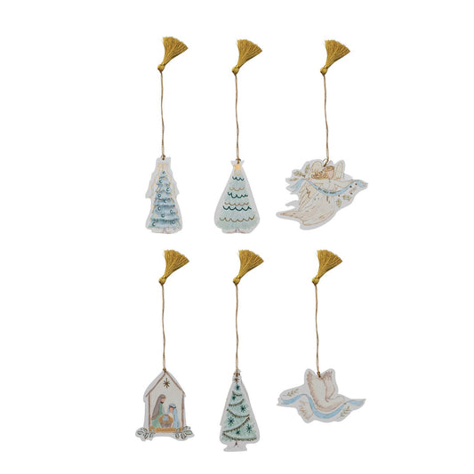 Handmade Holiday Icon Gift Tags/Ornaments with Tassels, Set of 6 ©
