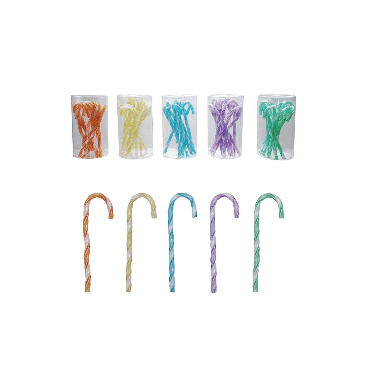 Plastic Candy Cane Drink Stirrer/Decoration, Set of 10, 5 Colors