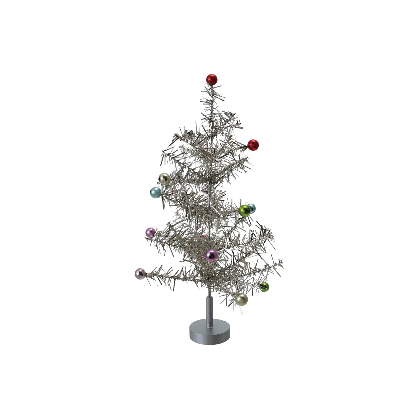 Tinsel Tree with Multi Color Ball Ornaments, Silver Finish