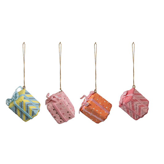Handmade Paper Mache Ornament with Velvet Ribbon, 4 Styles