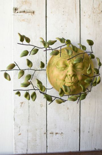 Wall Hanging Wind Blown Sun Face With Clay Leaves