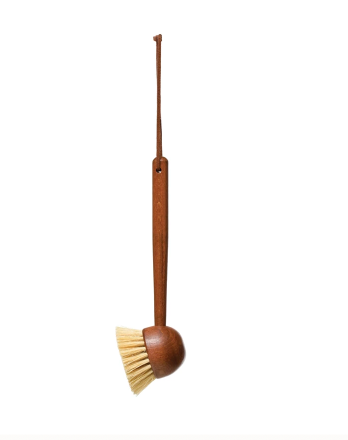 Beech Wood Brush with Handle and Leather Tie