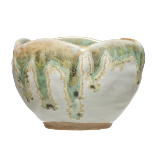 Flower Shaped Stoneware Bowl with Reactive Glaze