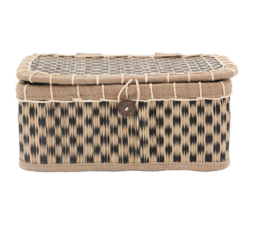 Hand-Woven Seagrass Box with Lid & Button Closure