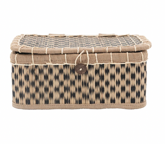Hand-Woven Seagrass Box with Lid & Button Closure