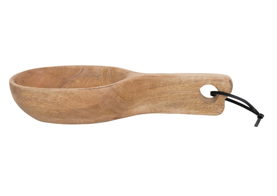 Hand-Carved Mango Wood Scoop with Leather Tie
