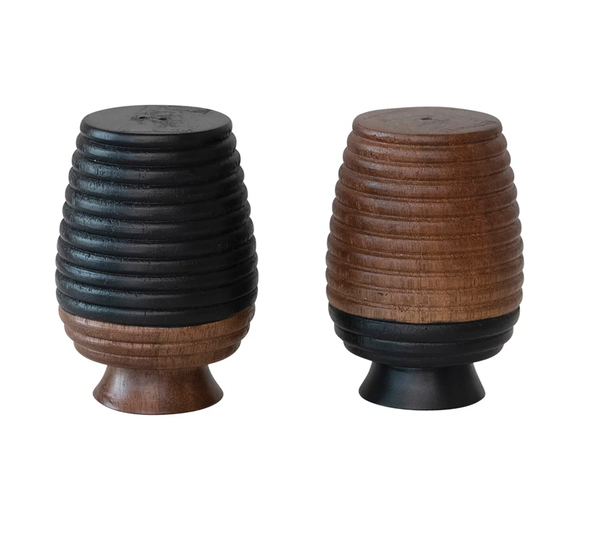 Hand-Carved Mango Wood Salt and Pepper Shakers,