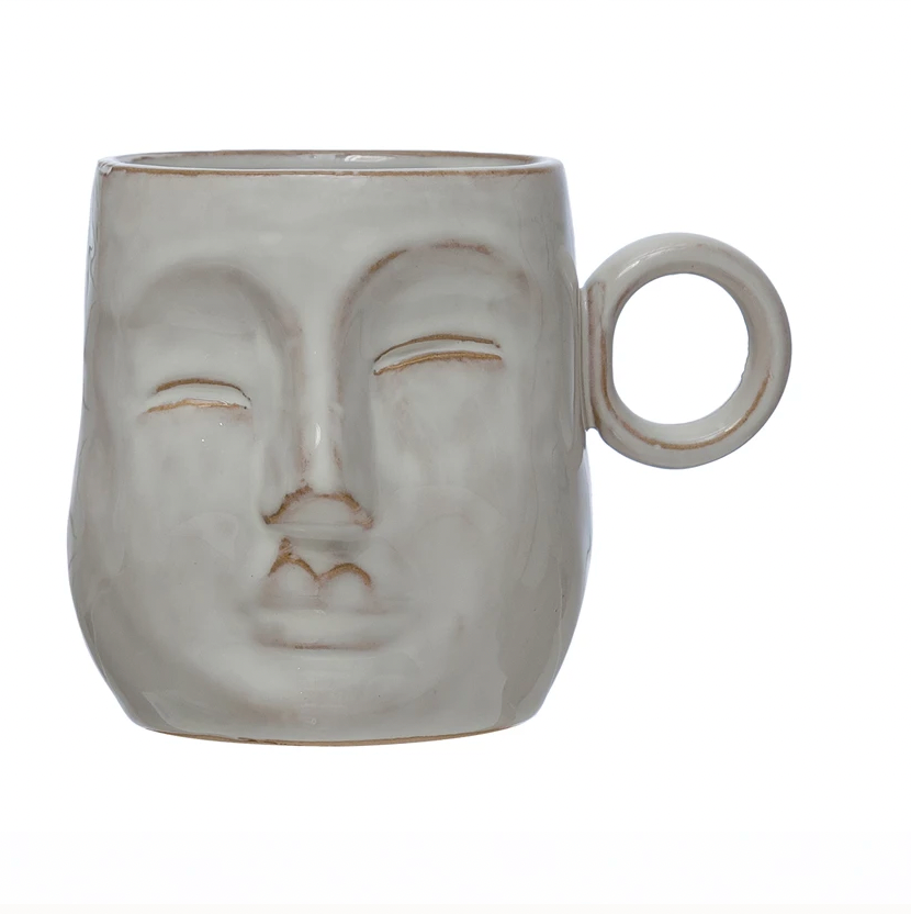 Stoneware Face Mug with Reactive Glaze