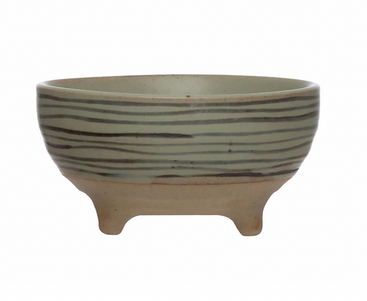 Hand-Painted Stoneware Organic Striped Footed Bowl