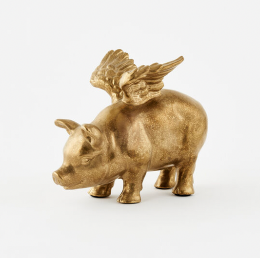 Stoneware Gold Flying Pig