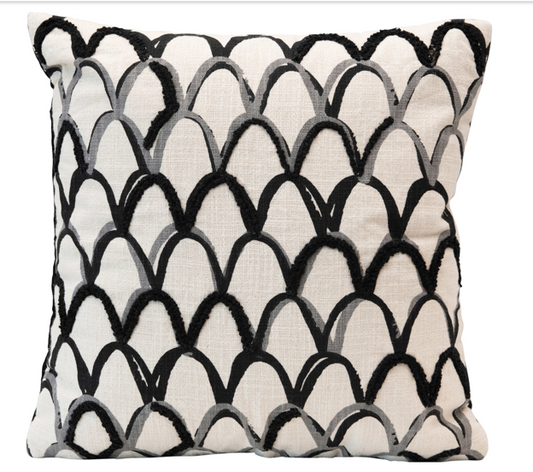 Cotton Pillow with Embroidered Scallop Pattern
