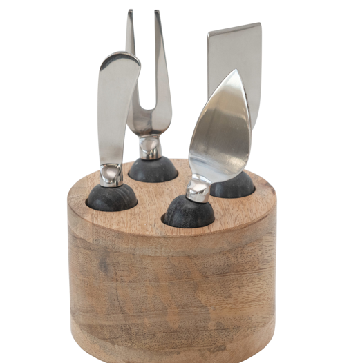 Cheese Servers with Wood Stand, Set of 5