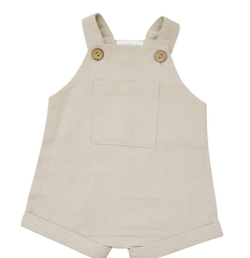 Oatmeal Linen Short Overalls by Mebie Baby