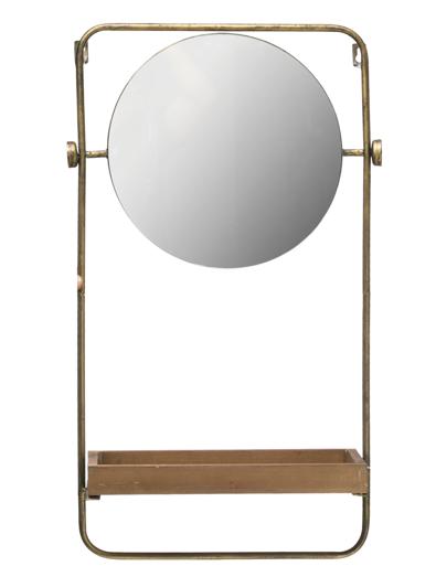 Metal Wall Mirror with Wood Shelf