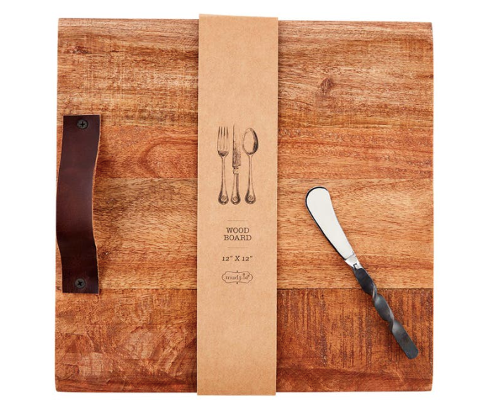 Square Leather Handle Serving Board Set