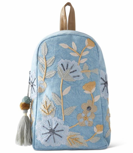 Light Blue Embroidered Backpack
