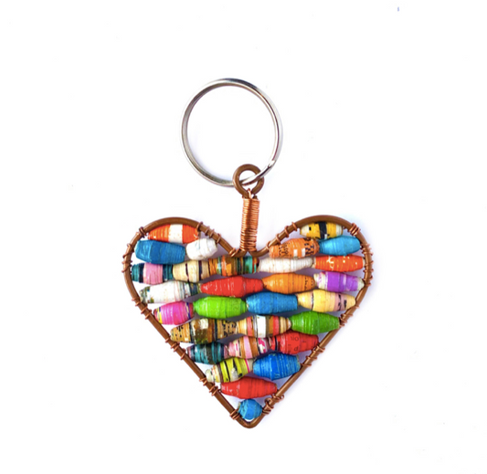 Heart Paper Bead Keychain