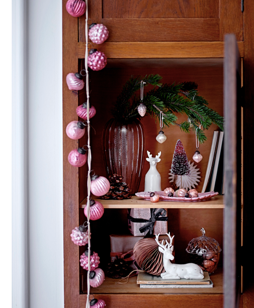 Pink Embossed Mercury Glass Ornament Garland
