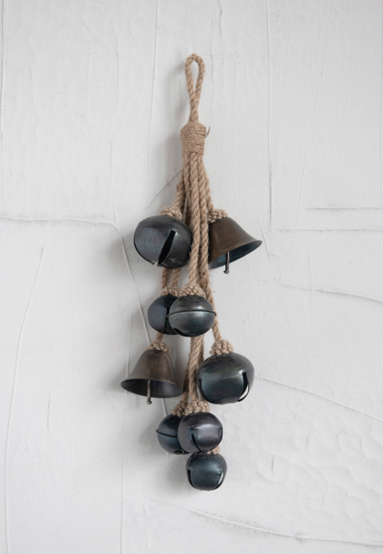 Decorative Metal Bells on Jute Hanger-Black