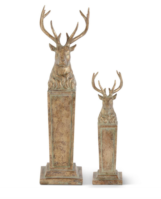Gold Resin Deer Busts on Pillars