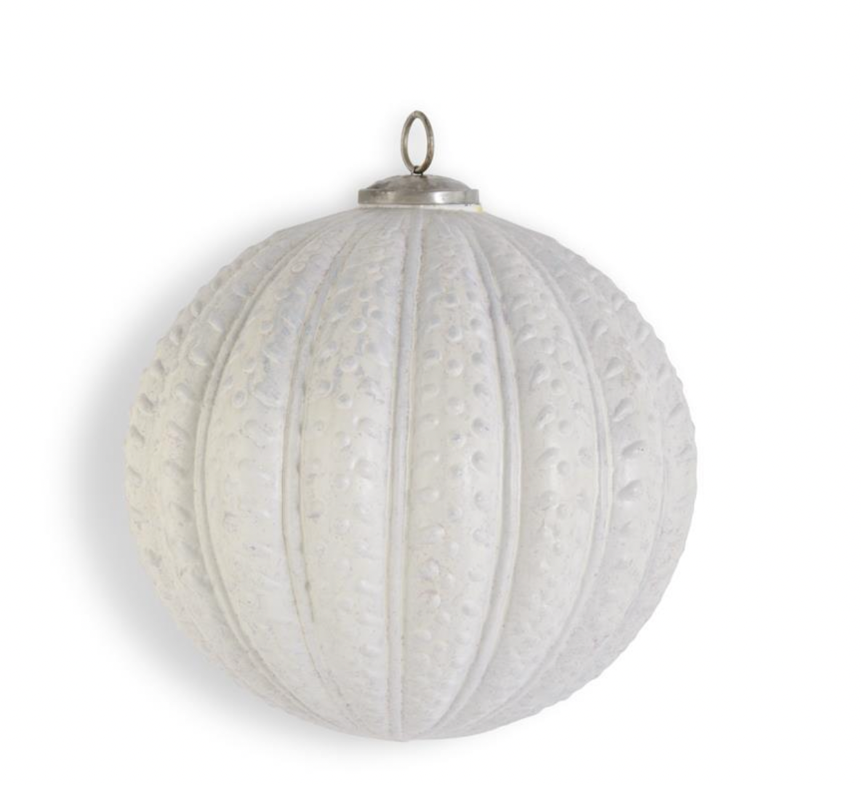 Distressed White Glass Embossed Ball Ornament