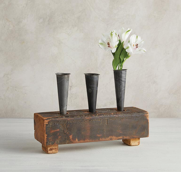 Wooden Base Iron Vase