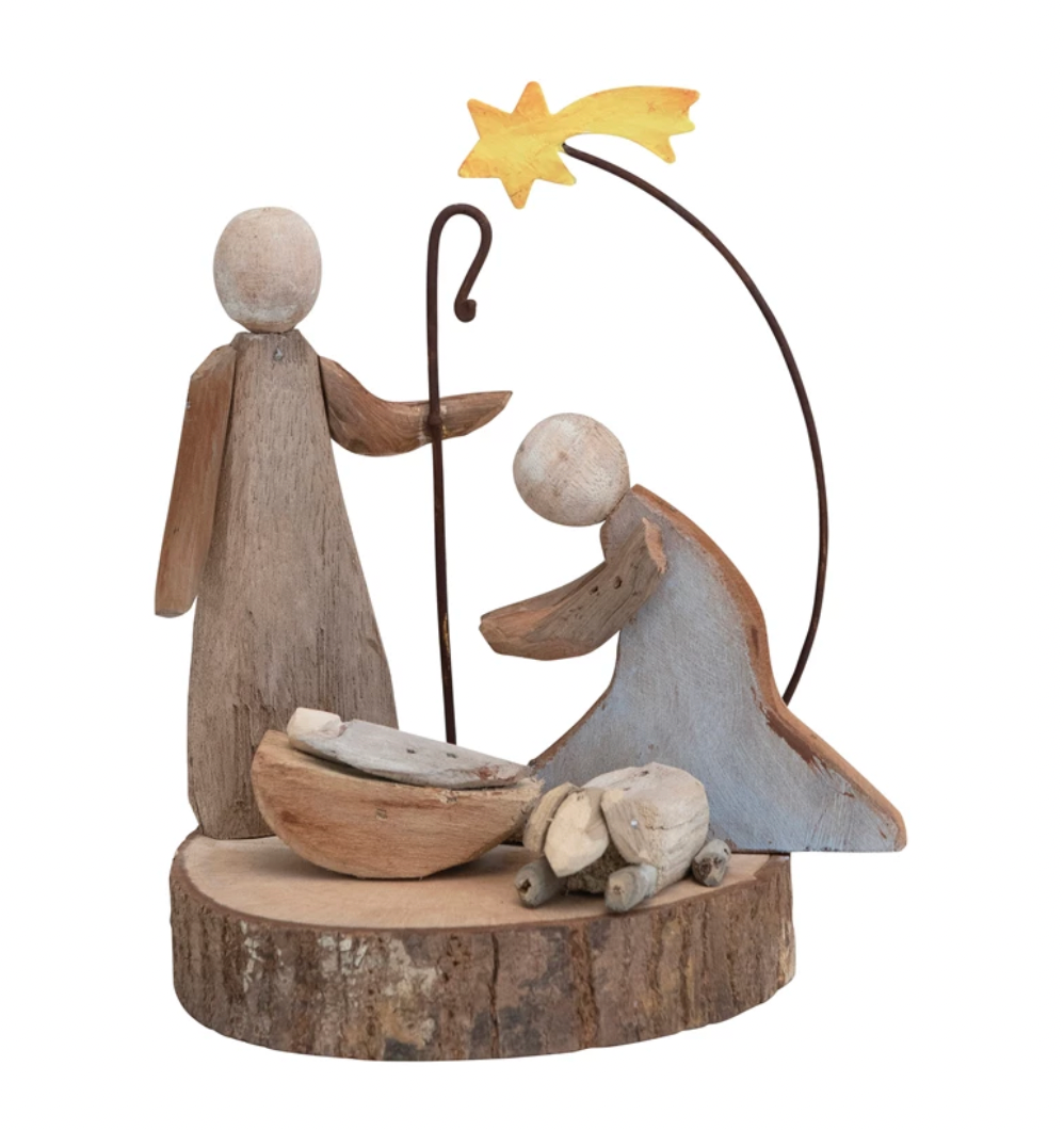 Driftwood and Metal Nativity with Wood Base
