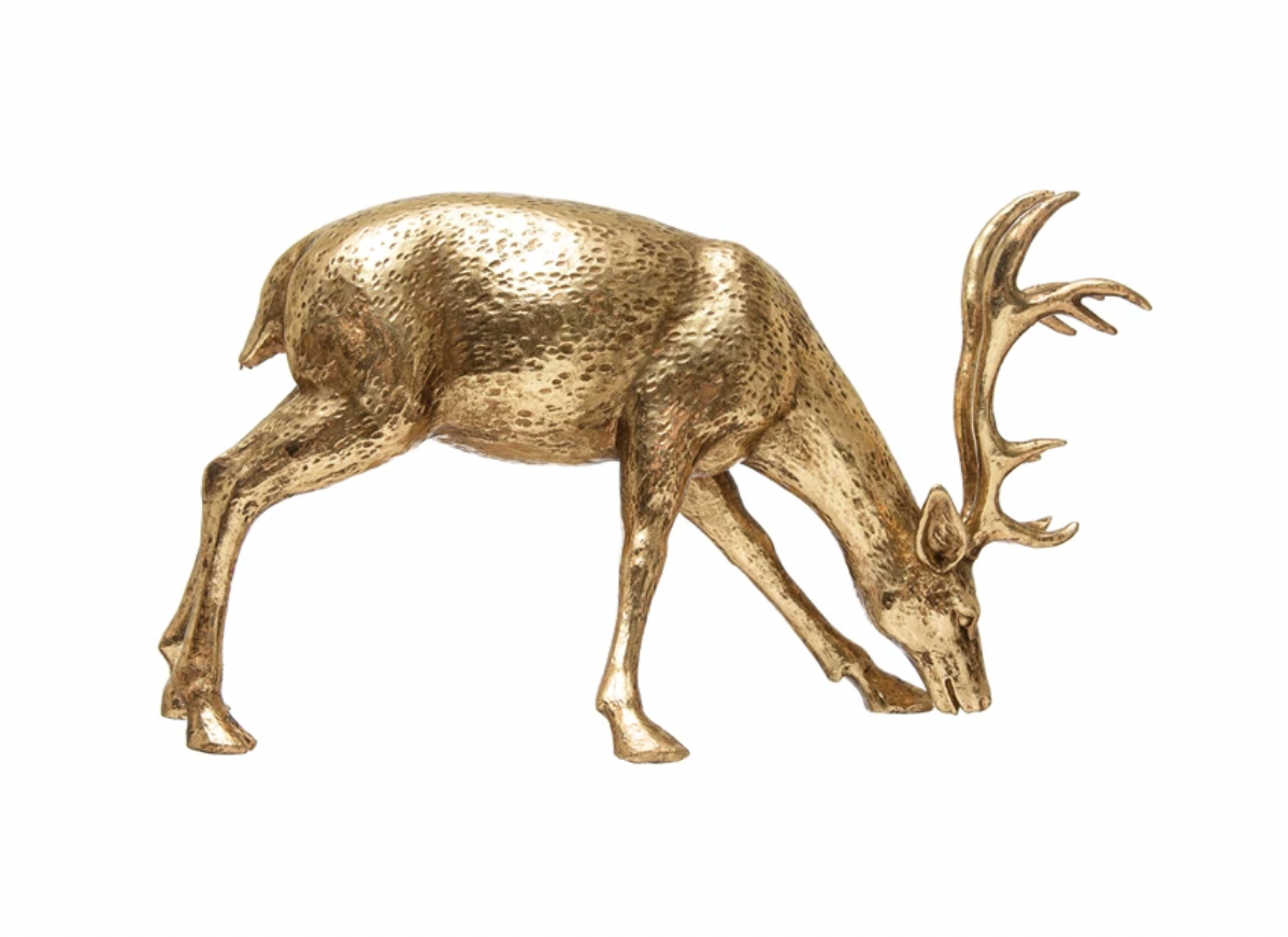 Resin Bowing Deer with a Gold Finish