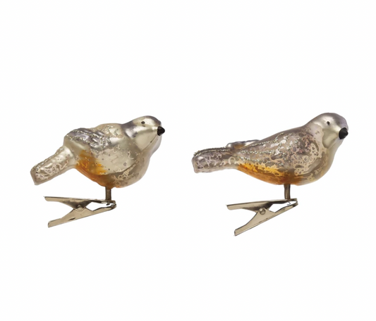 Mercury Glass Bird Clip-On Ornament with Glitter & Antique Finish
