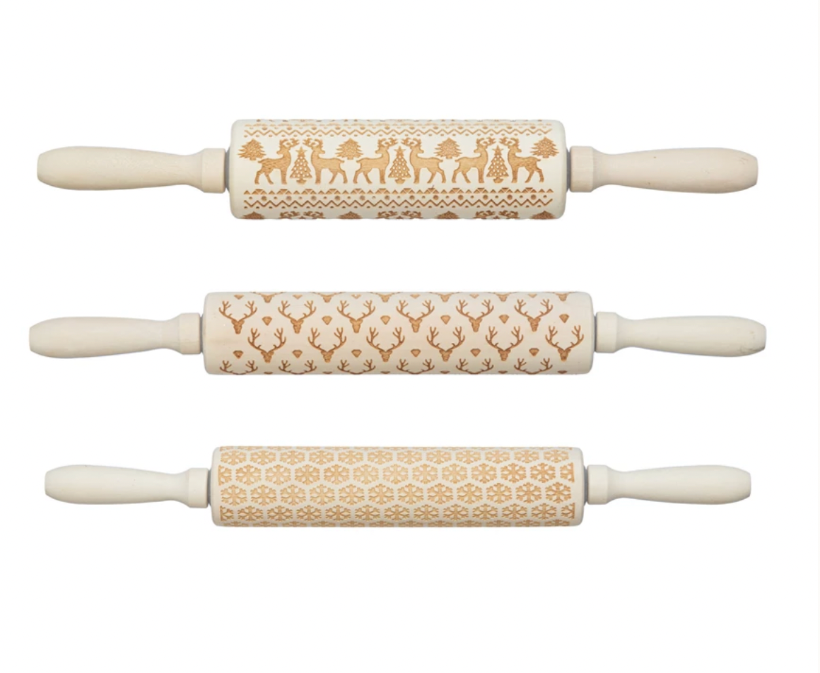 Carved Wood Rolling Pin with Pattern