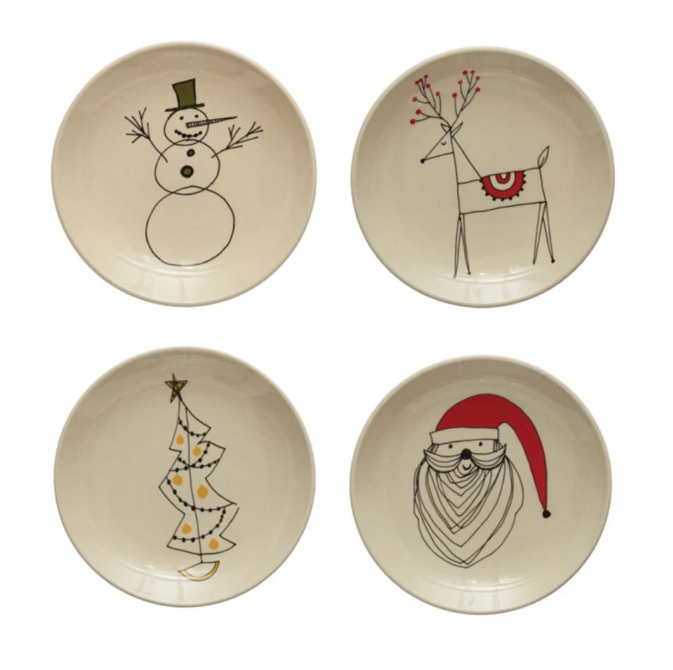 Round Stoneware Plate with Holiday Image, Multi Color