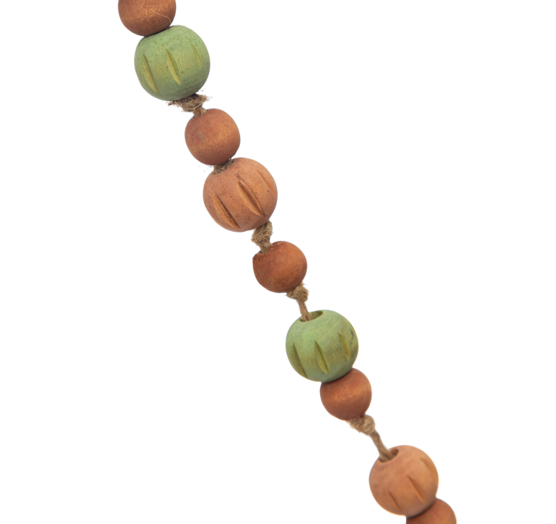 Multi Color Paulownia Wood Bead Garland with Jute Tassels