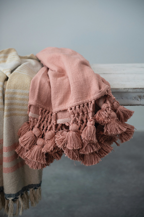 Woven Cotton Slub Throw with Crochet and Tassels