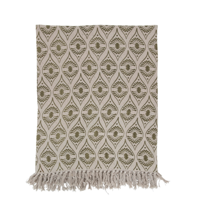 Recycled Cotton Blend Printed Throw with Pattern and Fringe