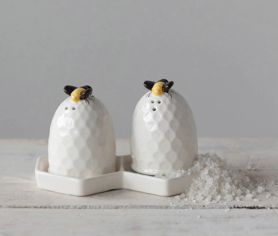 Bee Salt and Pepper Shakers with Plate