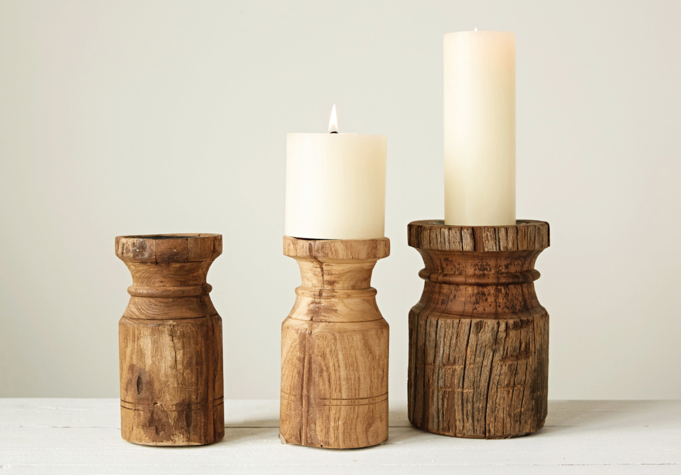 Reclaimed Wood Carved Candle Holder
